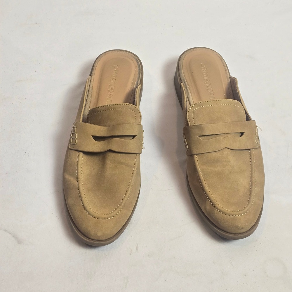 Cynthia Rowley Tan Faux Suede Penny Loafer Mules Slip On Flats‎ Womens 9M